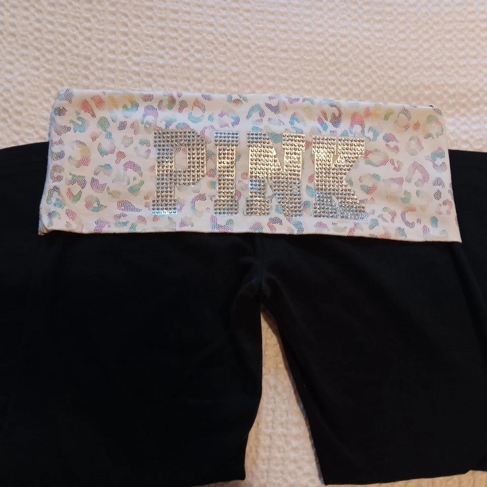 Victoria's Secret 2010 ROSA Estampado de Guepardo Brillante Plegable Leggings Pantalones de Yoga S Foto 4 de 4