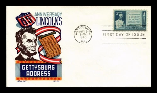 US COVER LINCOLN'S GETTYSBURG ADDRESS FDC SCOTT 978 KEN BOLL CACHET CRAFT