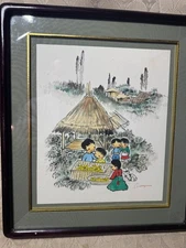 Vintage "Asian Children Scene" Watercolor Painting - Signed And Framed