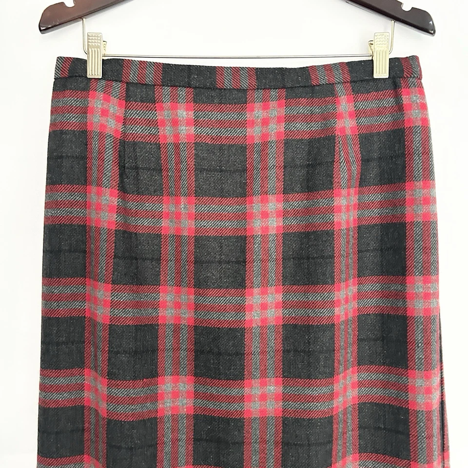 Vintage Dark Academia Buffalo Plaid Fringe Maxi Skirt 14 Preppy Church Office - Image 2 of 4