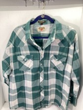 Vintage Authentic Western Youngbloods Shirt Mens 2X Green Plaid Pearl Snap Front