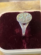 VINTAGE STERLING SILVER SIZE 6 ABALONE OVAL CABOCHON 0.1 oz ENGRAVED BAND