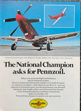 Pennzoil Champion P-51 Mustang Airplane Red Baron Vintage Print Ad 1979