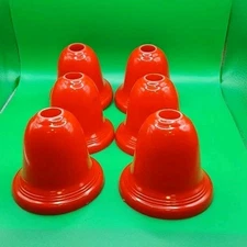 Lot of 6 Vintage Noma Red Hard Plastic Bell Christmas Light Covers 5”