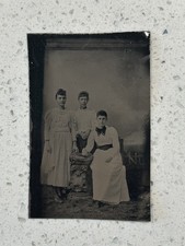 Antique 1800s Tintype Photo 3 Victorian Women Ladies Studio Group Portrait