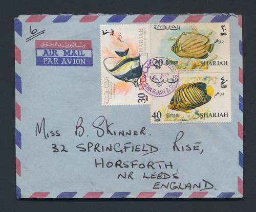 1966 SHARJAH TRUCIAL STATES UAE COVER GB, 90dh SHARJAH DOCKS BFPO AIRMAIL, RARE - Imagen 2 de 12