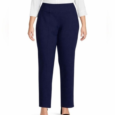 Slim Factor by Investments Navy Slim Straight Ponte Pull On Pants 3X Short