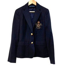 Ralph Lauren Women's Navy Blazer Size 9 Embroidered Gold Buttons Vintage
