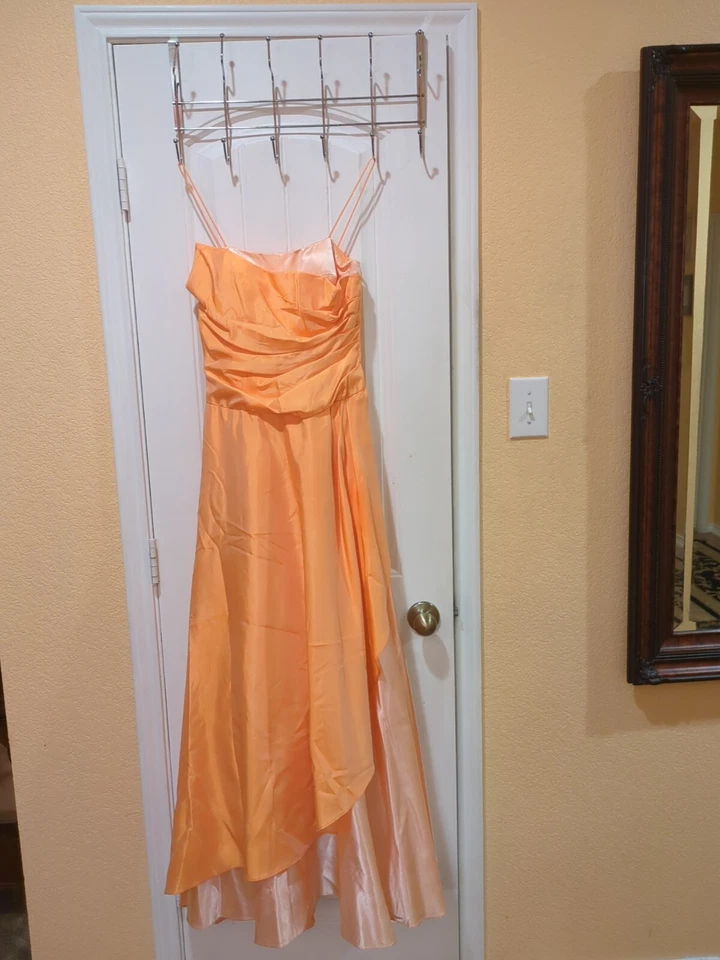 Betsy & Adam Vestido de Noche Largo Damas de Honor Tafetán Satinado Naranja 4 Foto 4 de 4