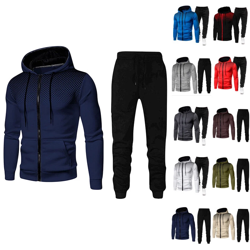 Men Sweatshirt+Pant Outfits 2PCS Hoodies Sweatsuit Long Sleeve Gym Tracksuit Set