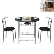 3Pcs Dining Set Oval Table &2 Chairs Bistro Pub Home Kitchen Breakfast Furniture