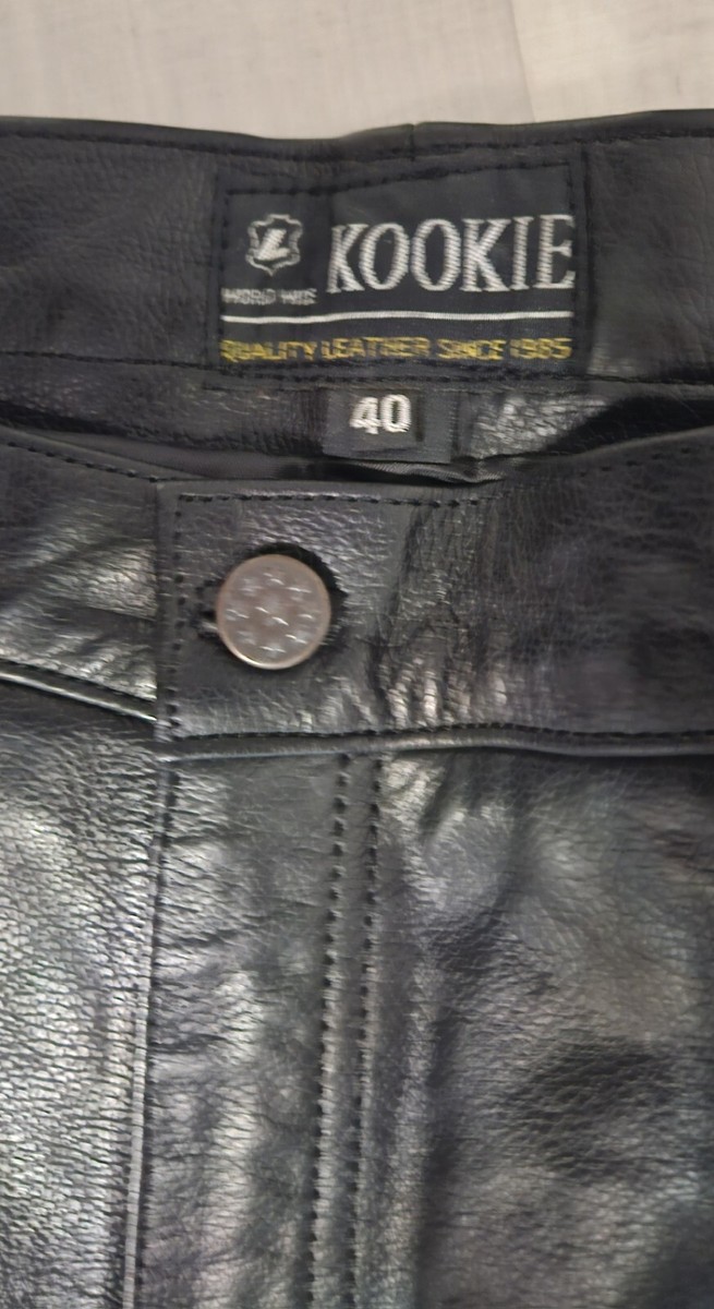 Kookie Black Leather Pants With Yellow Trim Down Leg 40W New Kookie Black Leather Pants With Yellow Trim Down Leg 40W New