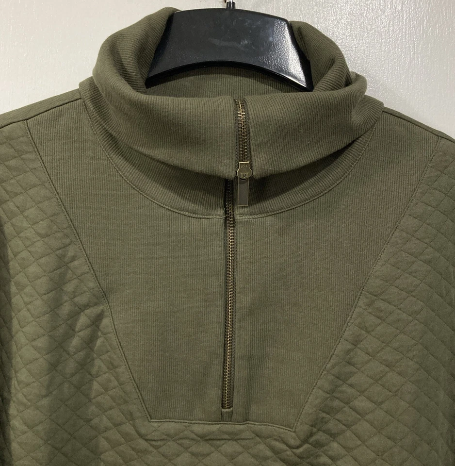 Pullover para mujer Lands End Waffle 1/4 cremallera verde 2X 20-22W mezcla de algodón Foto 2 de 4