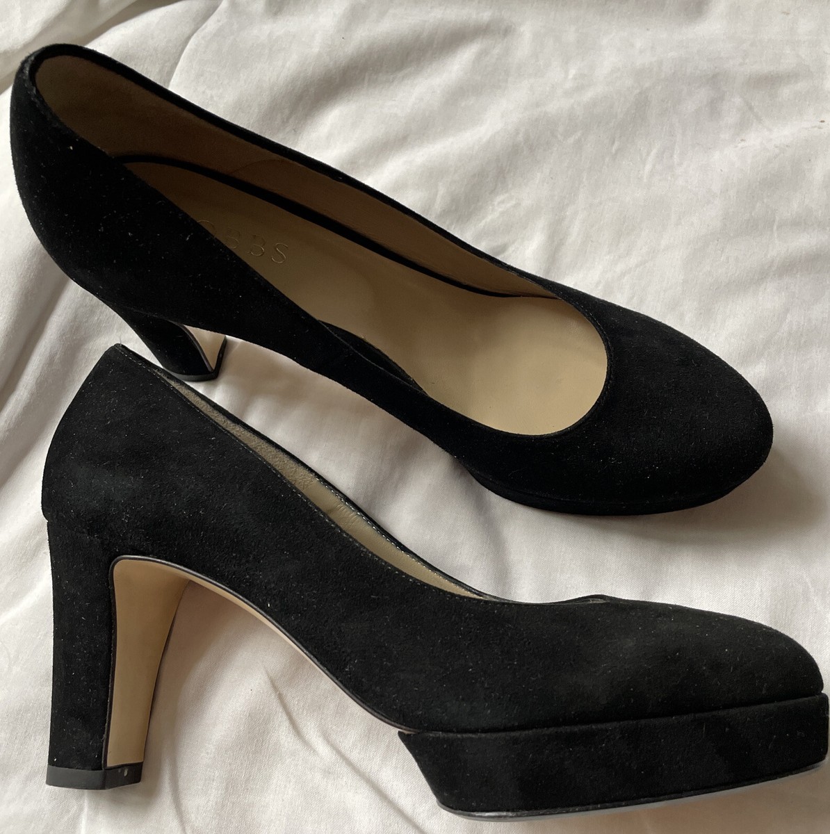 Hobbs Black Suede Court Shoes 8cm heal 2cm platform UK