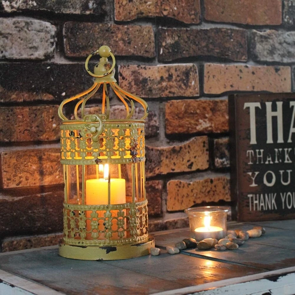 Linterna de vela estilo jaula de pájaros vintage, linterna decorativa linterna de vela de metal H Foto 3 de 4
