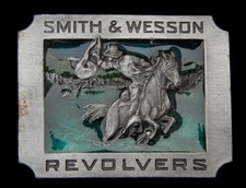 VINTAGE 1990 SMITH  WESSON  REVOLVERS BELT BUCKLE OLD WEST STYLE BERGAMOT