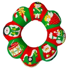 Christmas plush wreath shaped quilted pillow 14” x 14” fresh handmade