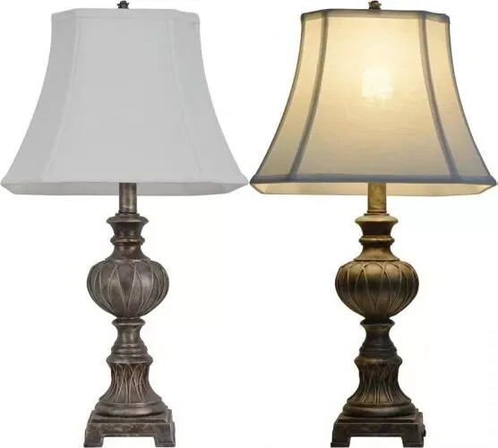 Antique Mid Century Carved Silver Tone Table Lamp Tone Finish Lamp