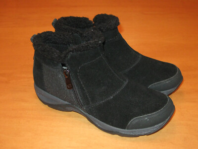 Easy Spirit Embark Women's Black Suede Boots w/Faux Fur Trim