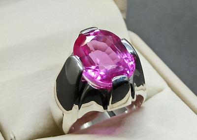 Ovalschliff großer 19 kt Rosa Topas Damen Ring Sterlingsilber 925 Handarbeit Topas Ring