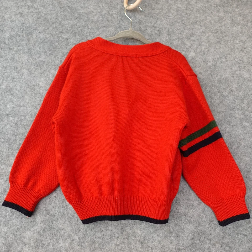 Cárdigan Rojo Niños 4 M Lana Acanalado Tejido Parche Logo Italiano Lujo ROBERTA CAMERINO Foto 2 de 4