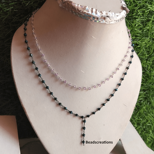 Faceted Amethyst and Blue Catted rosary Necklace Gemstone Jewelry Gift - Picture 5 of 5