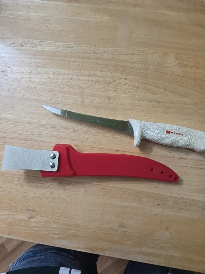 Cuchillo y funda de filete vintage Abu-García de acero inoxidable Super Edge de 6" Foto 4 de 4