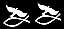Jesus Fish Symbol with Dove Two 5" White Vinyl Decals Car Truck Mirror
