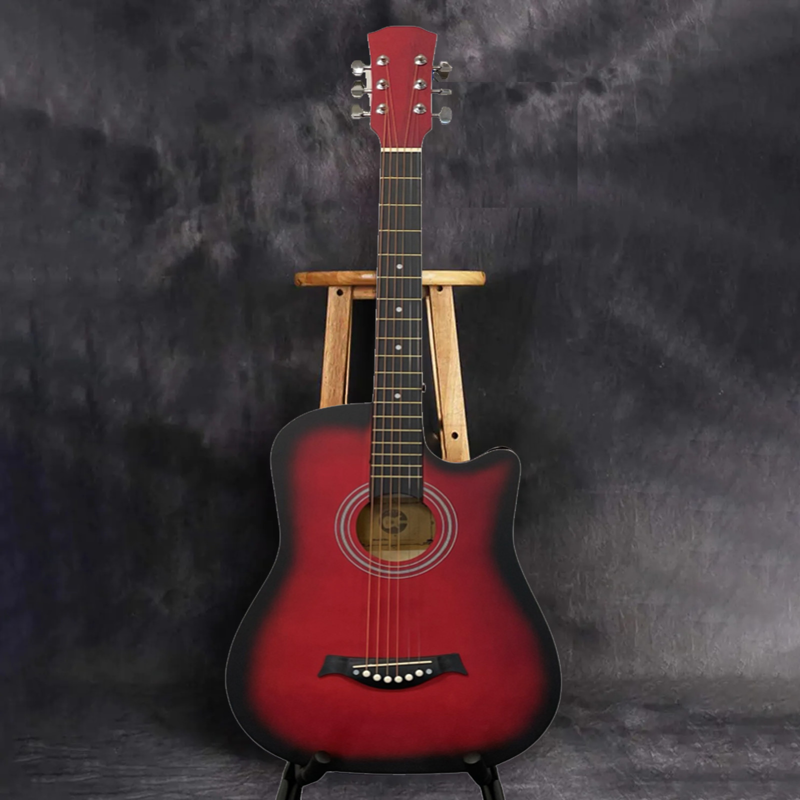 CHITARRA ACUSTICA ROSSA PER ADULTI PRINCIPIANTI CUTAWAY LEGNO DURO CORDE ACCIAIO 38" POLLICI foto 3