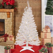 Pre-Lit Artificial Christmas Tree Tinsel White Lights Includes Stand 4 feet