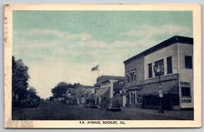 Buckley Illinois~Railroad Avenue Stores~Harms Tavern~1930s Cars~German Lutherans