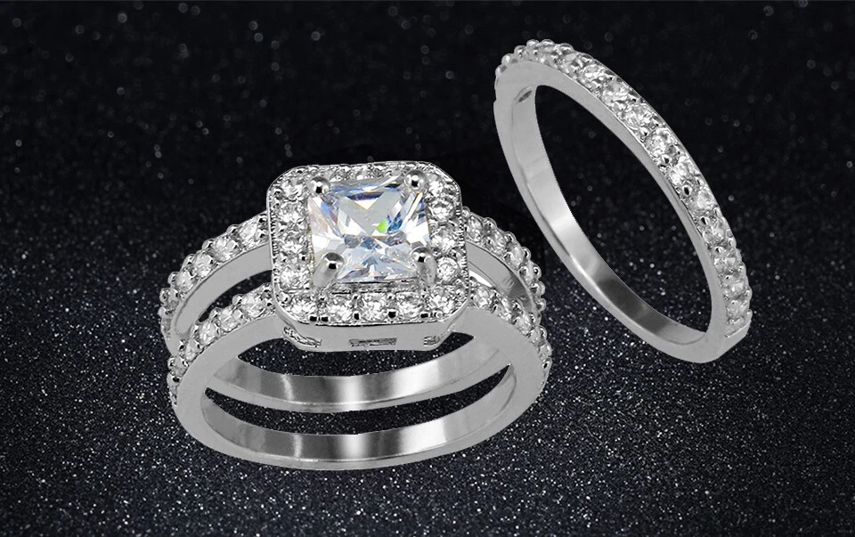 Обручальное кольцо из стерлингового серебра 925 пробы с фианитом огранка принцесса вечность - Изображение 3 из 4