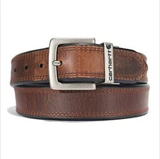NWT Carhartt Men's Oil Finish Leather Reversible Belt, Brown/Black w/ Nickel, 44
