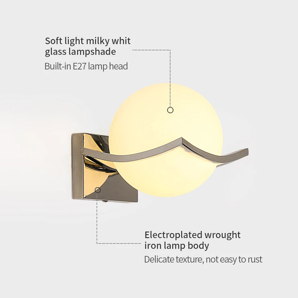Moderne LED Wandleuchte Glaskugel Wandlampe E27 Wohnzimmer Küche Treppenleuchte - Bild 3 von 4