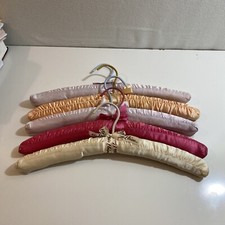 Vintage Lot of 4 Vintage Satin Covered Clothing Hangers Pink Gold Blue