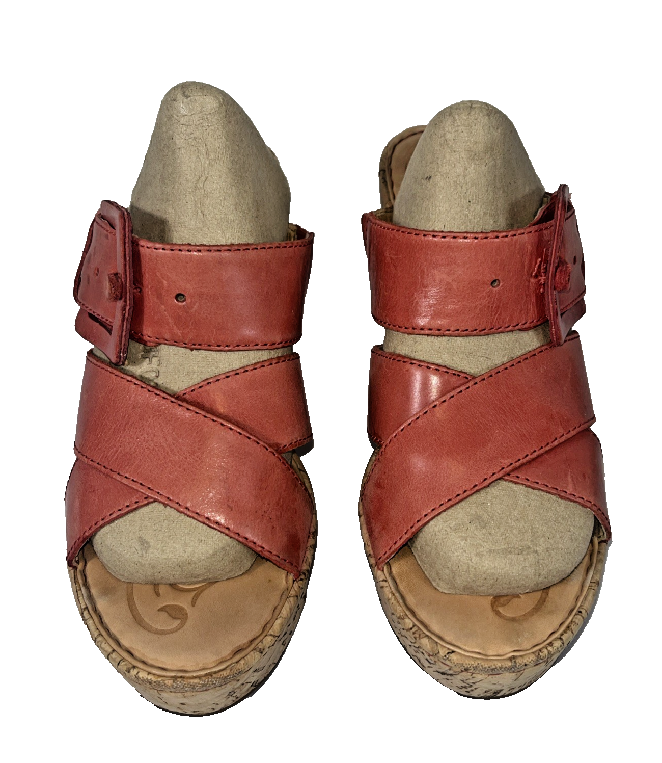 Born Beau Pink Cork Wedge Leather buckle Sandal Women’s Size 9