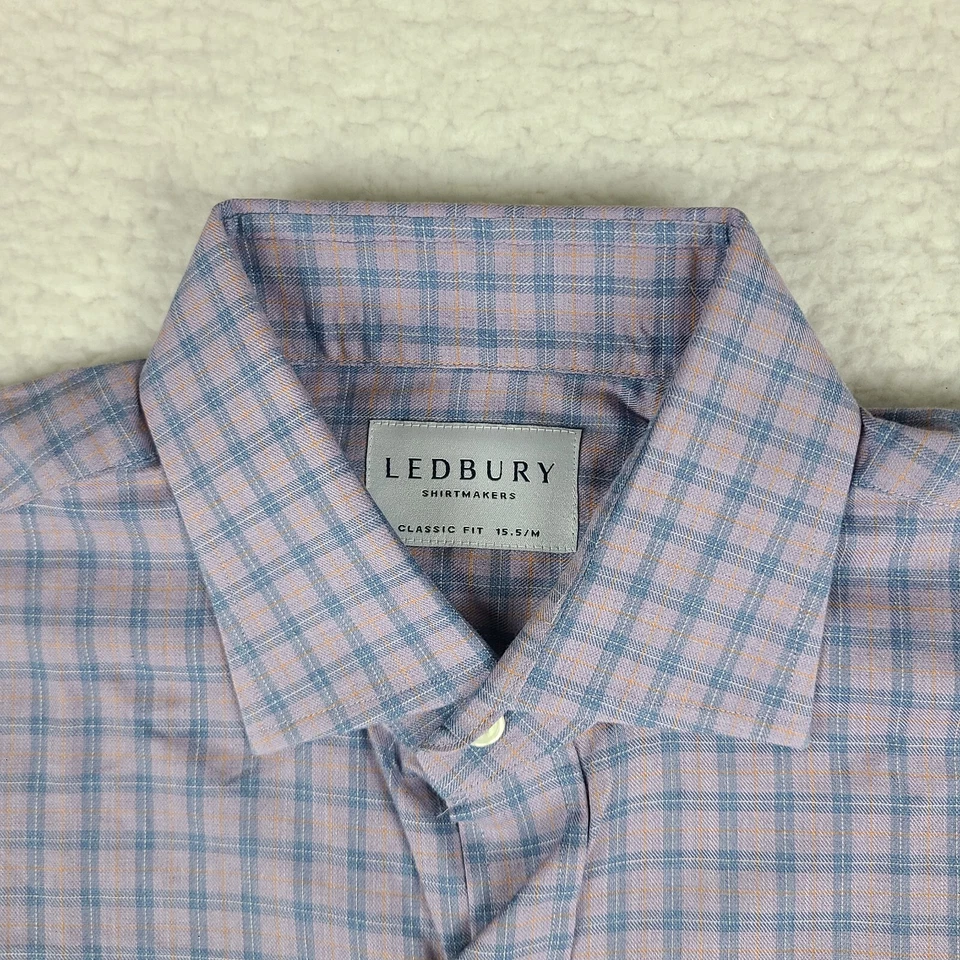 Ledbury Shirt Mens 15.5 / Medium Blue Purple Check Classic Fit Dress Button Up - Image 4 of 4