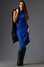 Anthropologie The Perla Racerback Metallic Midi Dress size M new nwt  blue color