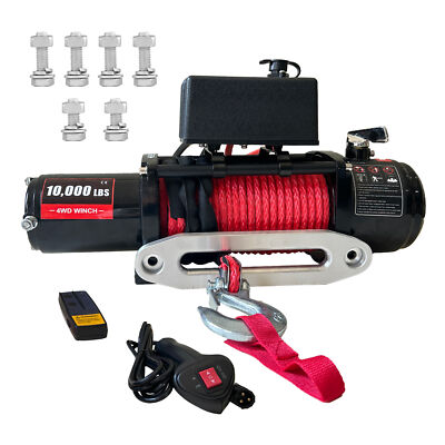 10000lbs 12V Electric Winch 85Ft Synthetic Rope Truck Trailer Towing Off-Road 