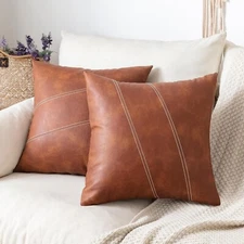 Set of 2 Faux Leather Boho Decorative Throw Pillow 18x18 Inch(Pack of 2) Brown