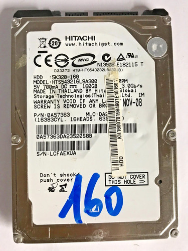 160 GB SATA NOTEBOOK FESTPLATTE HITACHI HTS543216L9A300 2,5 ZOLL #NFP493