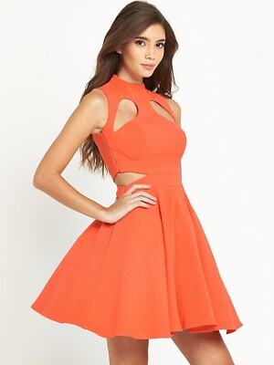 forever unique orange dress Forever Unique Orange Marley Cut Out Fit and Flare Skater Dress UK12 RRP  £280