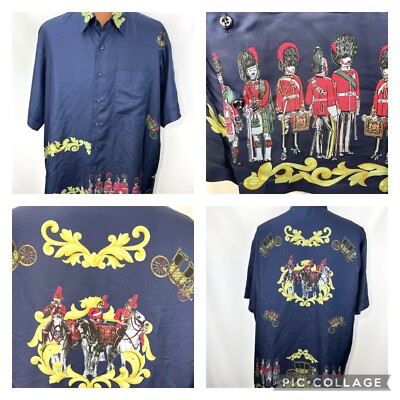 Queens Guard Soldiers Hawaiian Aloha Shirt 4 XL White Horse Carriage Blue