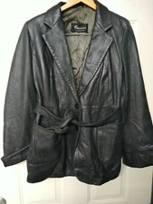 GALLOTTI Ladies Belted  Green Leather  Jacket Coat  Made In Italy Size 46 Metric