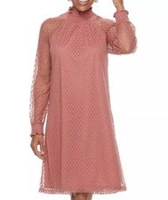 REDUCED! NWT Women's Nina Leonard Lace Mockneck Trapeze Dress M Rouge color