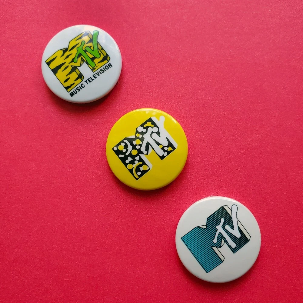 MTV Pins, Vintage 1984, Set of 3, 1” Music Television MTV Buttons