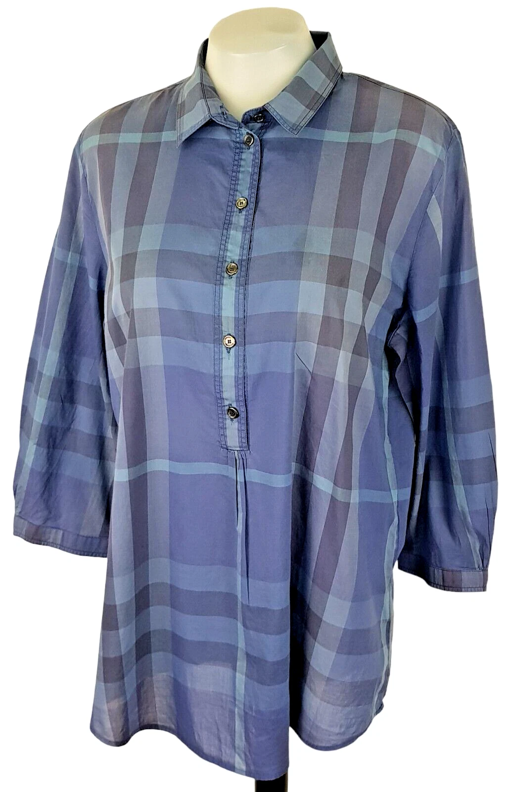 BURBERRY BRIT donna blu quadri manica 3 4 TUNICA CAMICIA ABITO lungo L prezzo consigliato £295