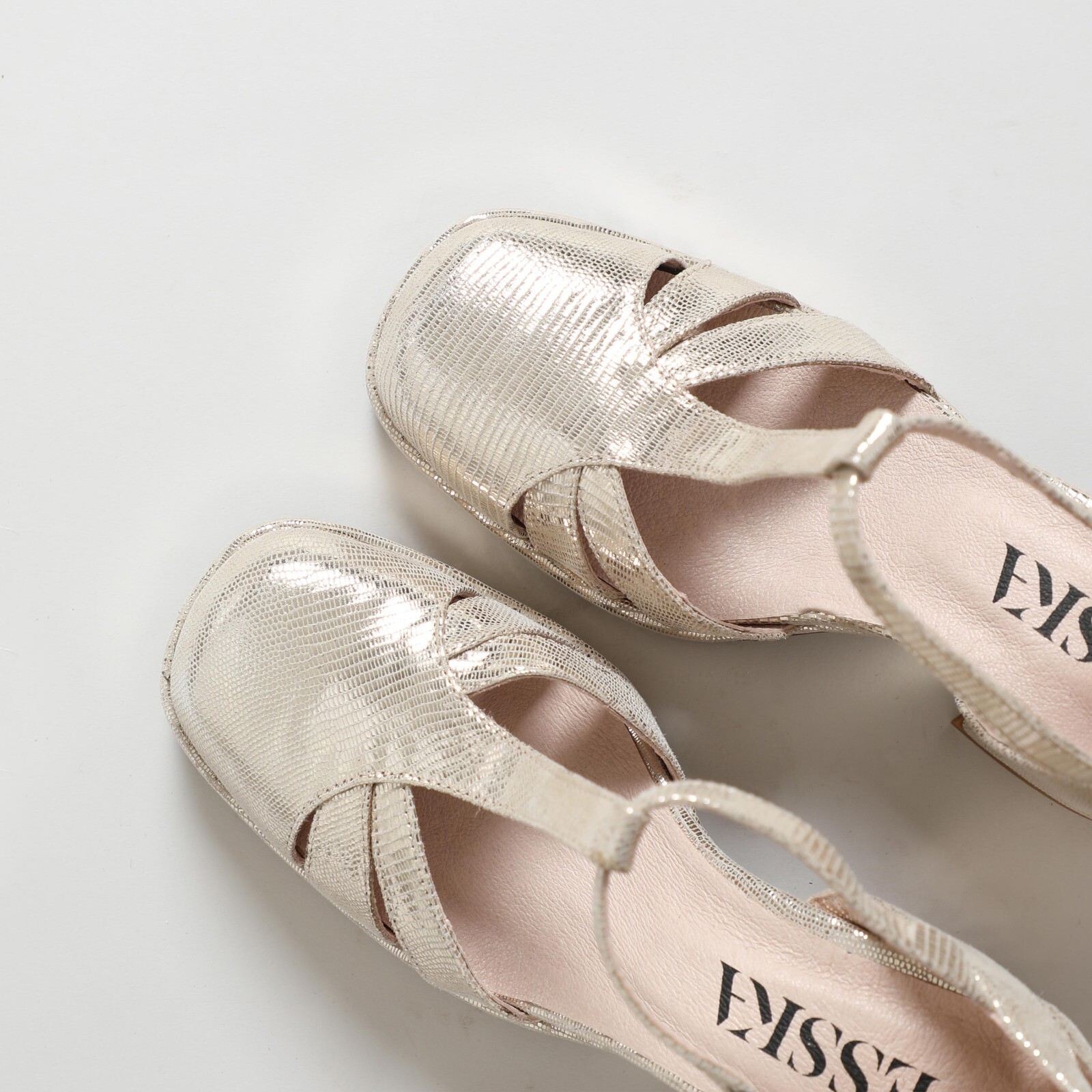 Esska Chaza Silver Metallic Platform Tbar Leather Heels eBay