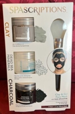 SPAScriptions 3-PK CLAY DEAD SEA MINERALS CHARCOAL GEL Face Mask with apllicator