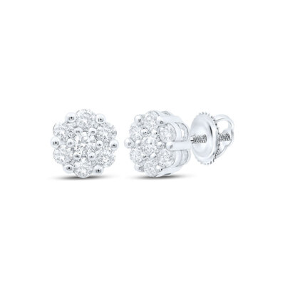 10K Weißgold Damen Runde Diamant Blume Cluster Ohrringe 1/2 cttw
